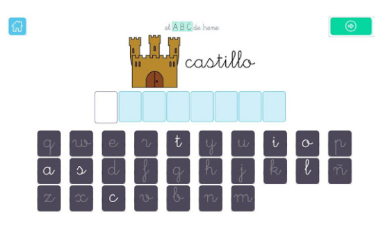 Screenshot of the app showing a word, letters and a drawing