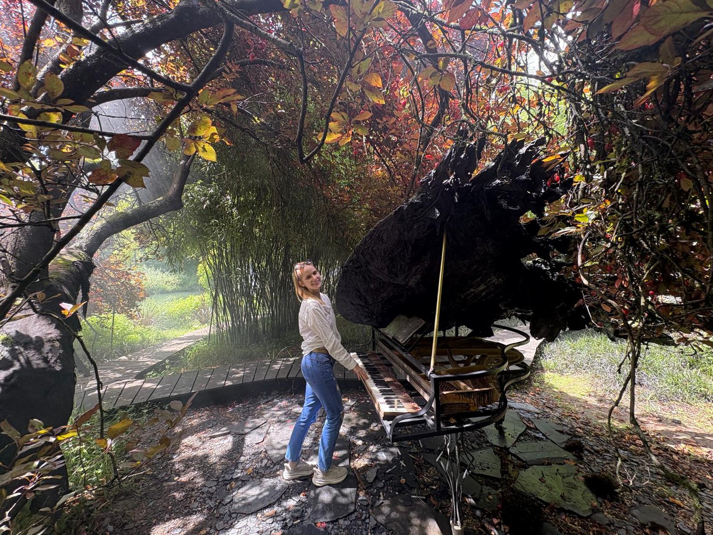 Kendra giving an outdoor piano concert